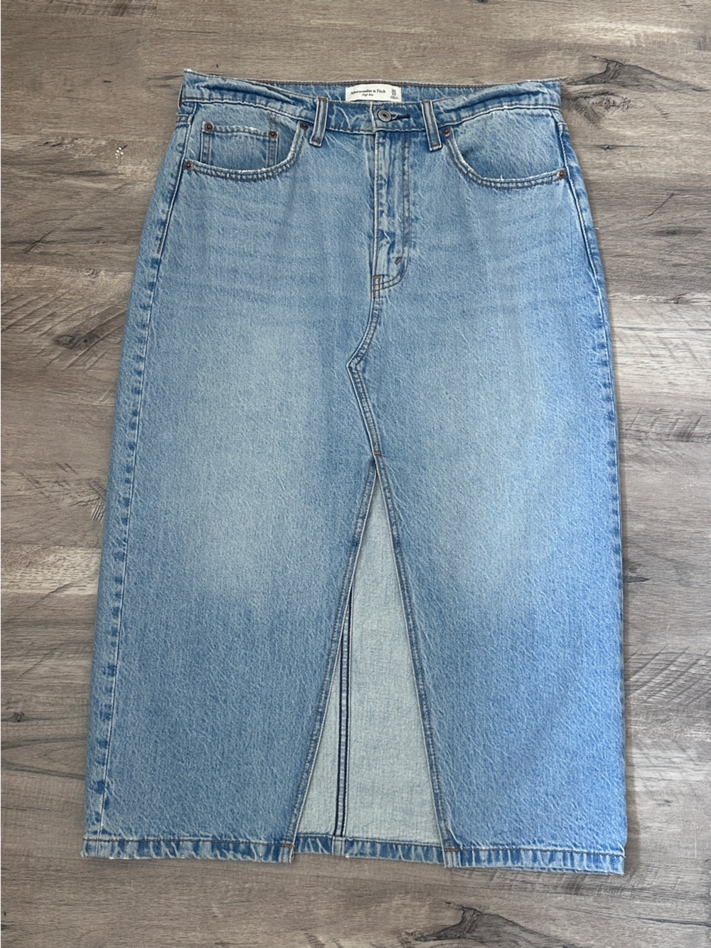 Abercrombie & Fitch Denim Midi Jean Skirt High Rise Blue Wash Size 30/10 w slit